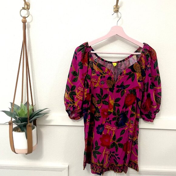 Farm Rio Pink Leopard Floral Long Sleeve Romper Size S - Picture 1 of 6